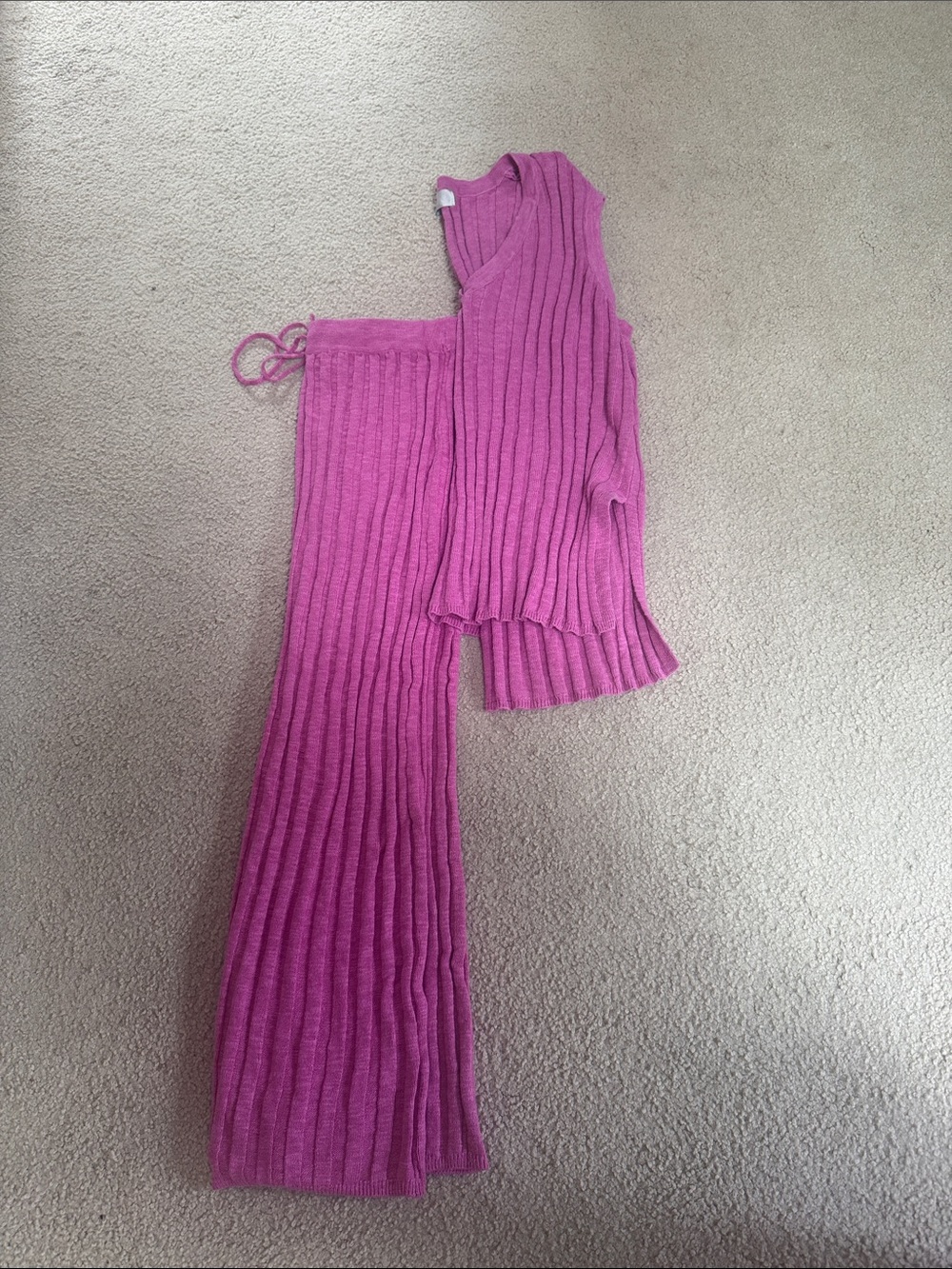 Free People Ribbed Wide-Leg Pant & Sleeveless Top - Bright Pink